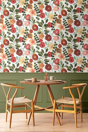 Miniatura 3 de NextWall Garden Dance Floral - Papel tapiz autoadhesivo (rubí y verde cazador)