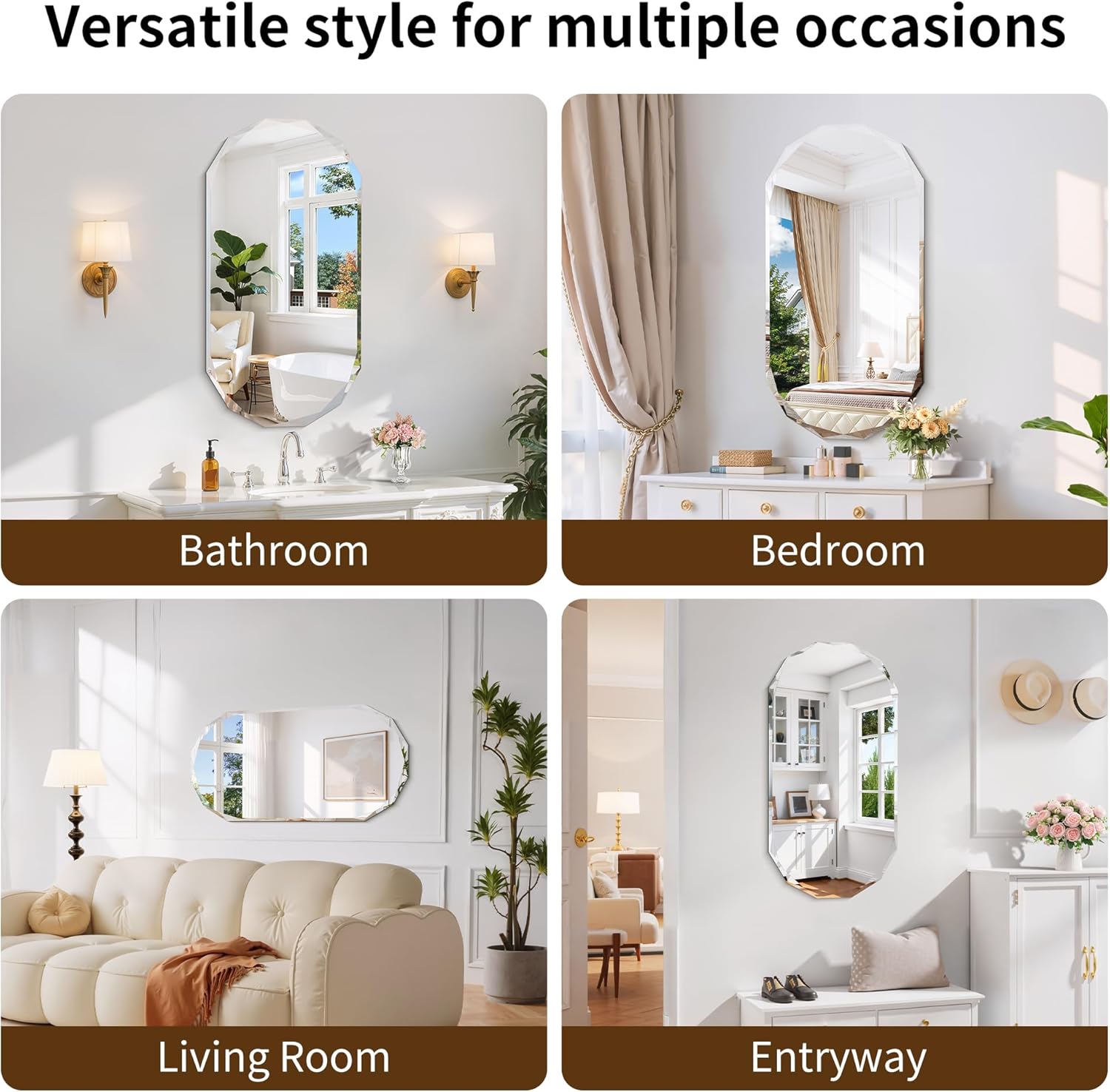 GLASHOM Beveled Edge Frameless Bathroom Mirror, Oval Wall Mirror for Over Sink, 18" x 36" Modern Decorative Vanity Mirror for Bedroom, Living Room, Entryway, Hanging Mirror Horizontal or Vertical