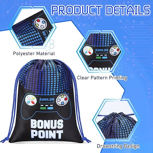 Miniatura 3 de Faccito 16 bolsas de recuerdos de fiesta de videojuegos de 7 x 9.8 pulgadas, bolsas con cordón para fiestas de juegos, temática de juegos, bolsas de