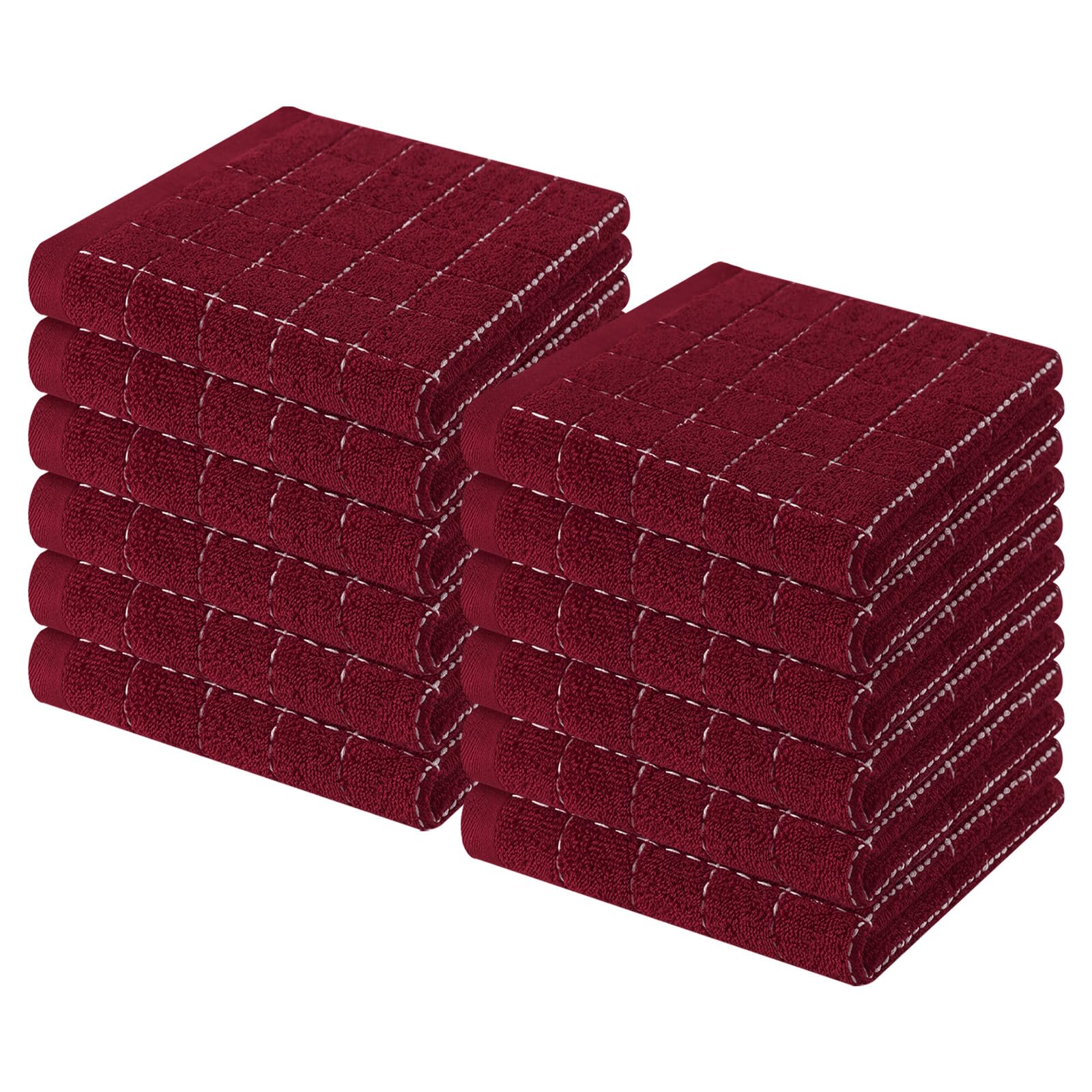 Homaxy 100% Cotton Terry Kitchen Dish Cloths, 12 Pack, Burgundy | Ultra Soft and Absorbent, Suitable for Drying and Washing Dishes