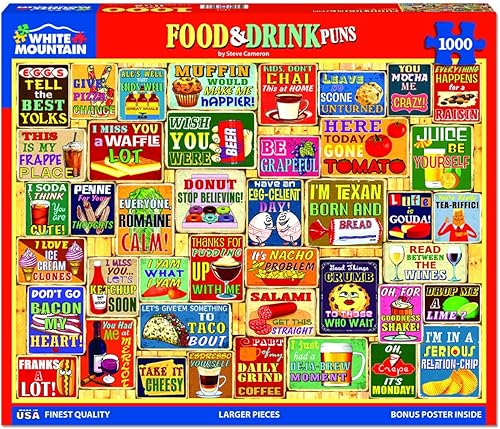 White Mountain - Comida y bebida, rompecabezas de 1000 piezas, rompecabezas de juego de palabras