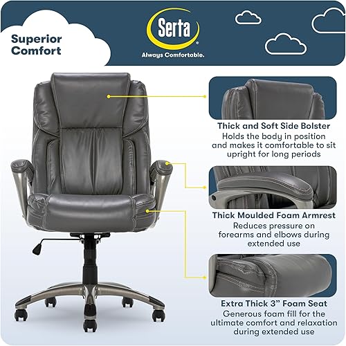 Miniatura 4 de Serta Silla de computadora ergonómica ajustable para oficina ejecutiva con almohadas corporales en capas, borde de asiento de cascada, cuero