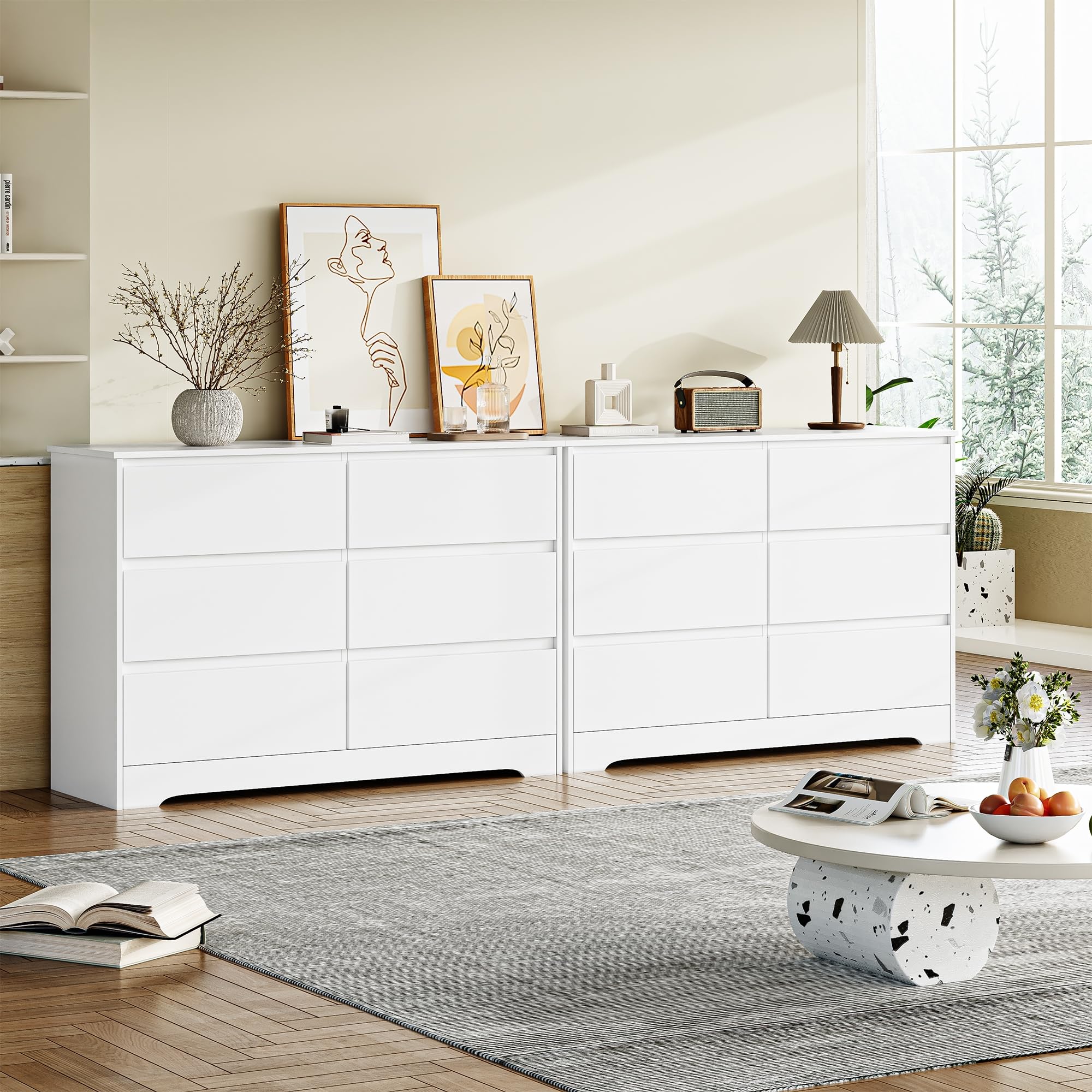 FOREHILL Cassettiera Camera da letto 120cm,Cassettiera Bianca con 6 Cassetti,Comodino con Cassetti Moderno, Spedito in 2 pacchi,adatto per Camera da Letto, Corridoio, Soggiorno,Ufficio 120x40x82cm