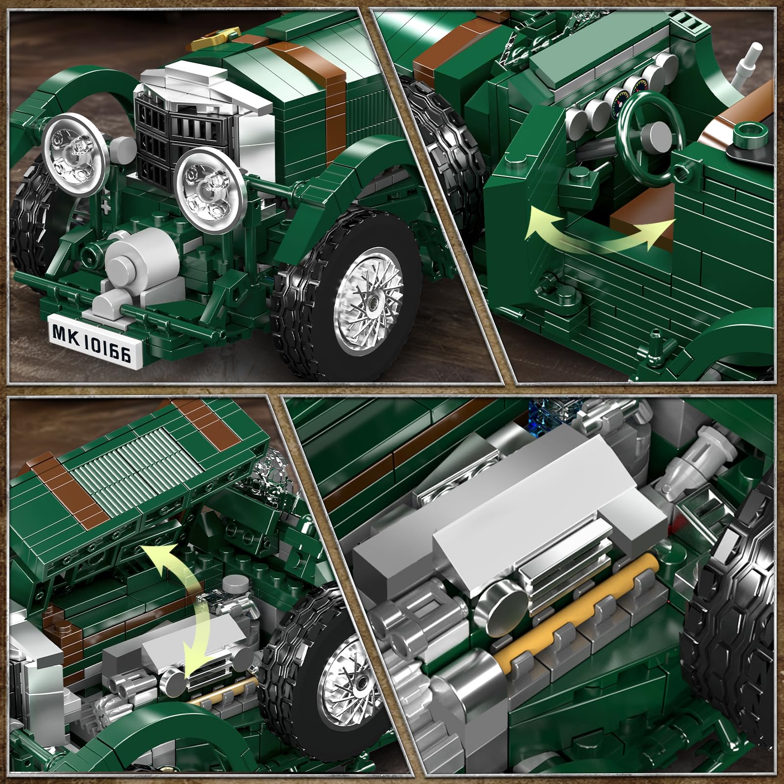 Mould King 10166 MOC Technik Oldtimer Auto Modell Bauklötze Bausatz, Kreativität Sportwagen Modell Klemmbausteine Set für Kinder/Erwachsene Sammler (1147 Teile)