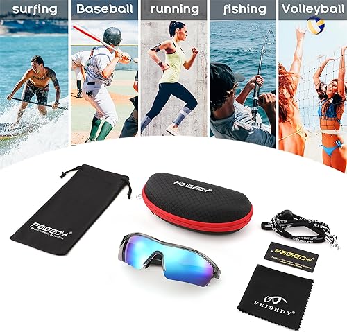 Miniatura 7 de FEISEDY Gafas de sol para hombre, gafas de sol polarizadas para ciclismo, UV400, deportes, béisbol, correr, pesca, senderismo, sombras B2372