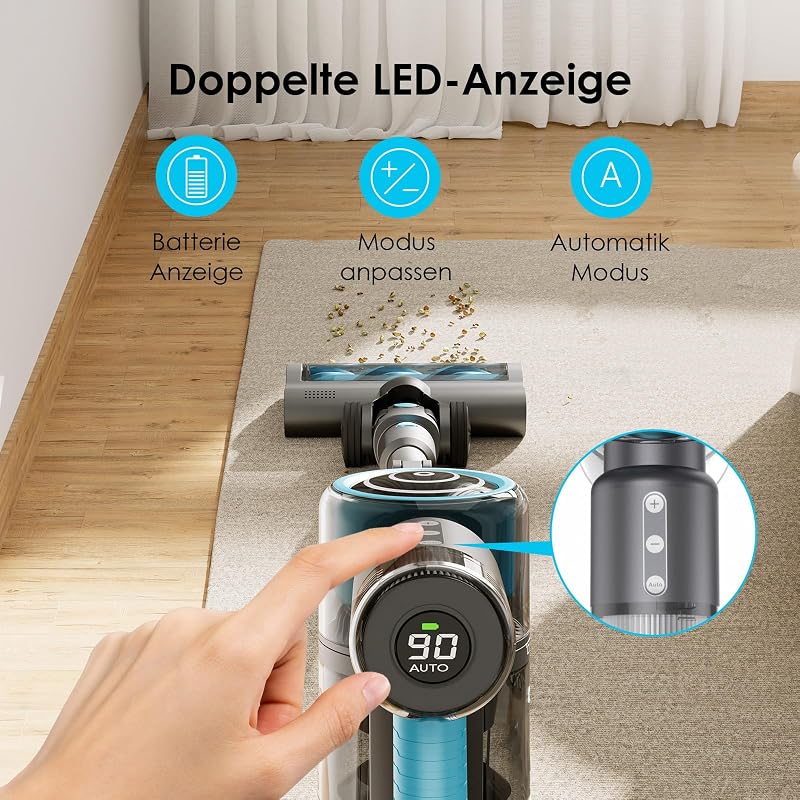 Oraimo Vezeték Nélküli Porszívó 380W Kefementes Motorral, 27000Pa Szívóerő, LED Kijelző, Hajlítható, Kivehető Akkumulátor, 44 Perc Üzemidő,