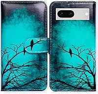 Vista 32 de Pixel 7a - Funda de piel con tapa y función atril para Google Pixel 7a, diseño de flores y mariposas azules