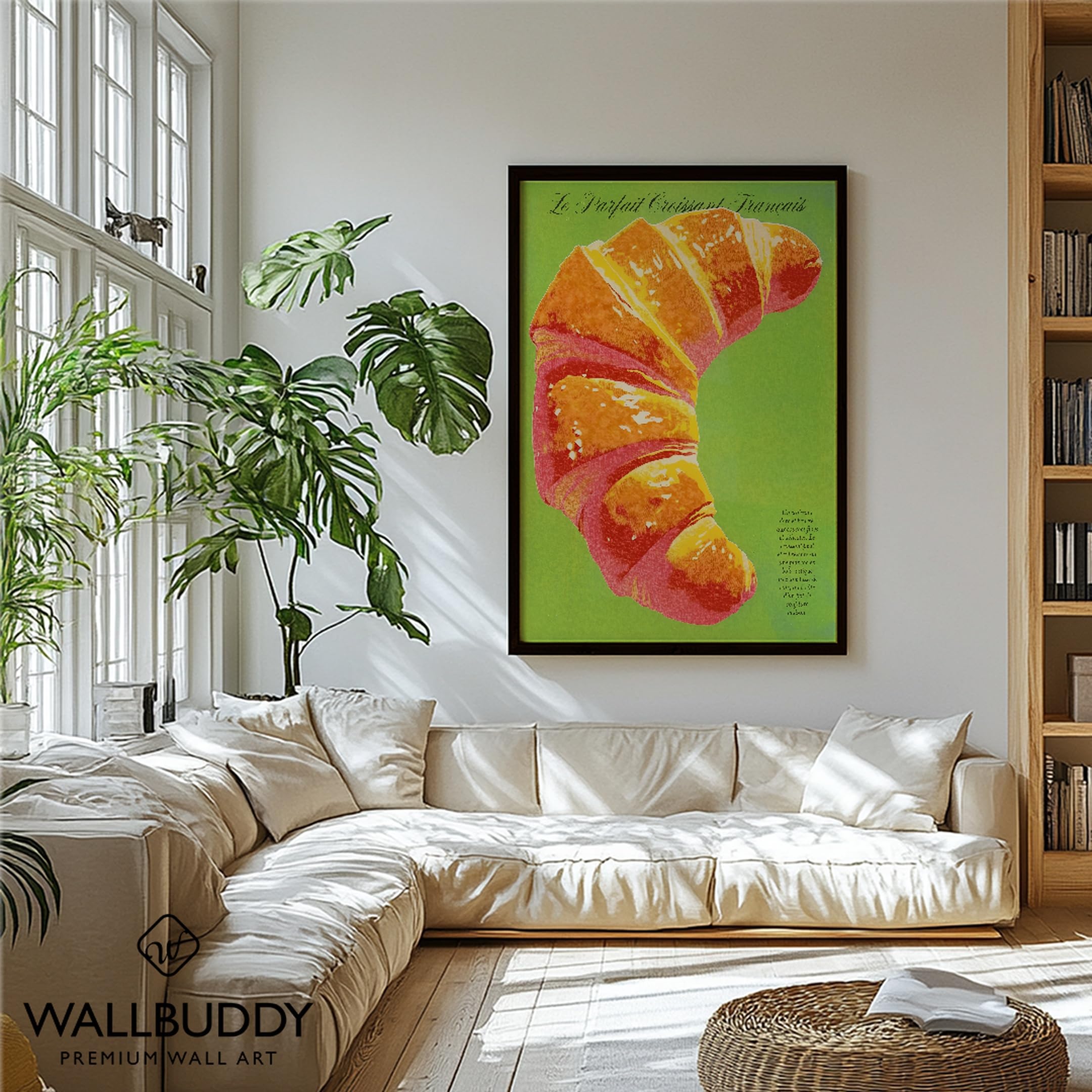 WallBUddy Pop Art Croissant Wandkunst Druck | (60 x 90 cm, Schwarz gerahmt)