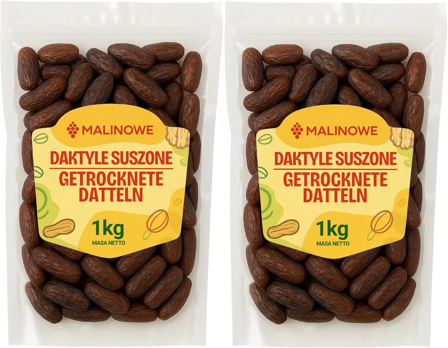 Malinowe DAKTYLE SUSZONE 2x1kg Zestaw Bez Pestek Wyjątkowy Smak