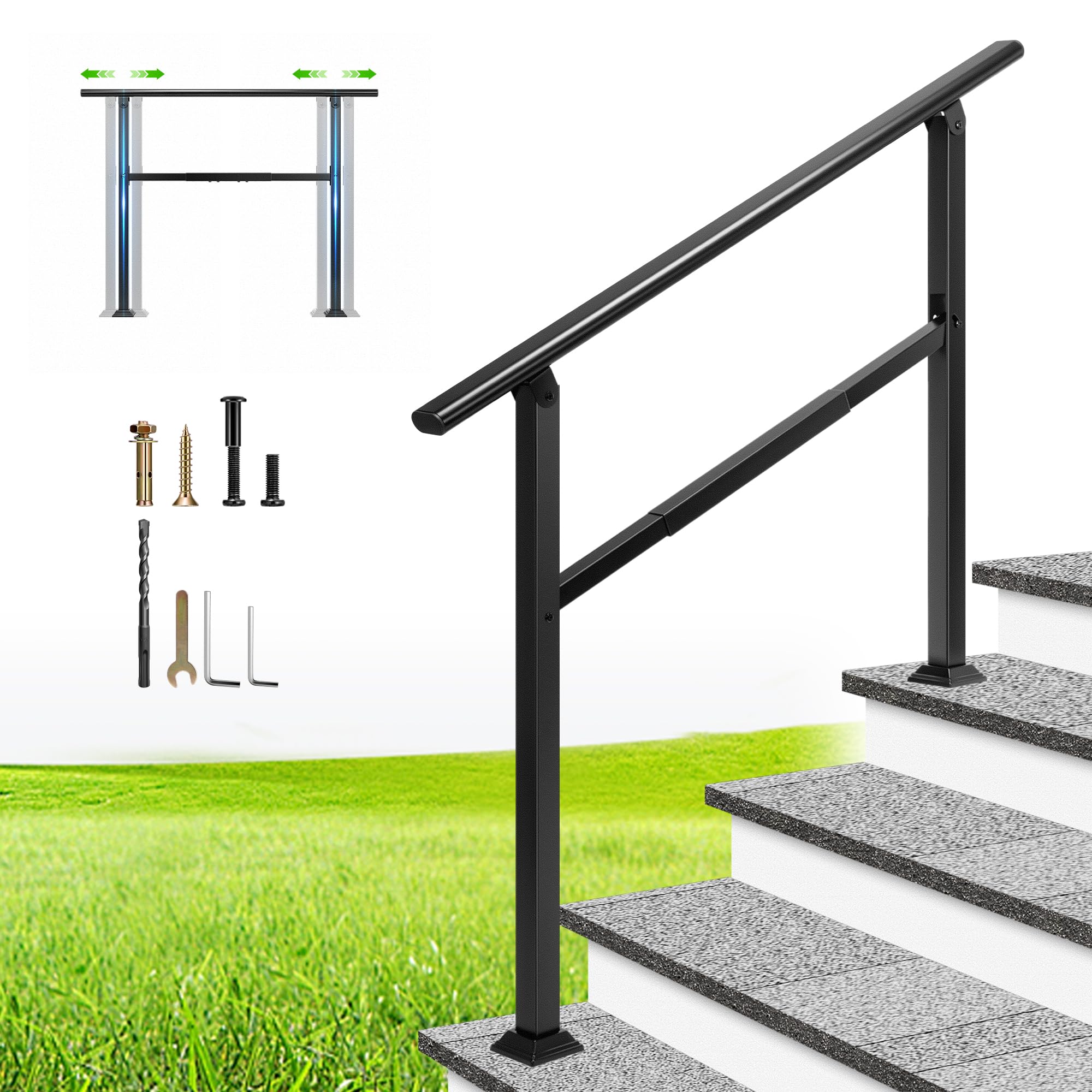 VIVOHOME Adjustable Outdoor Handrails Fit 4 Steps for Garden Stairs Porch