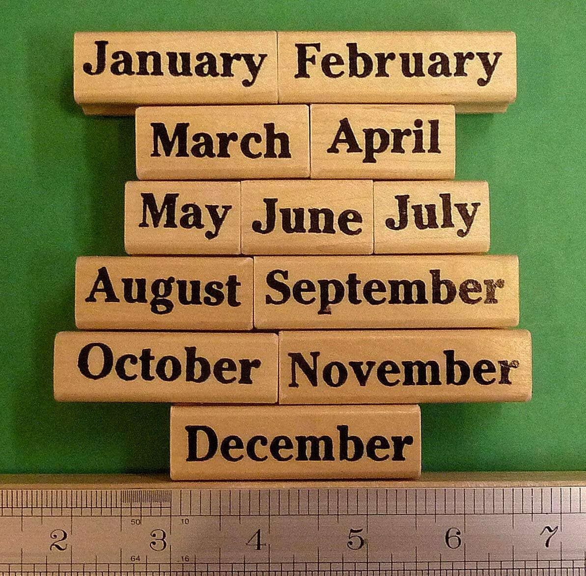 Wooden Mount Rubber Stamp for Card Making Months of The Year Rubber Stamp Set of 12, Wood Mounted Teacher's Set