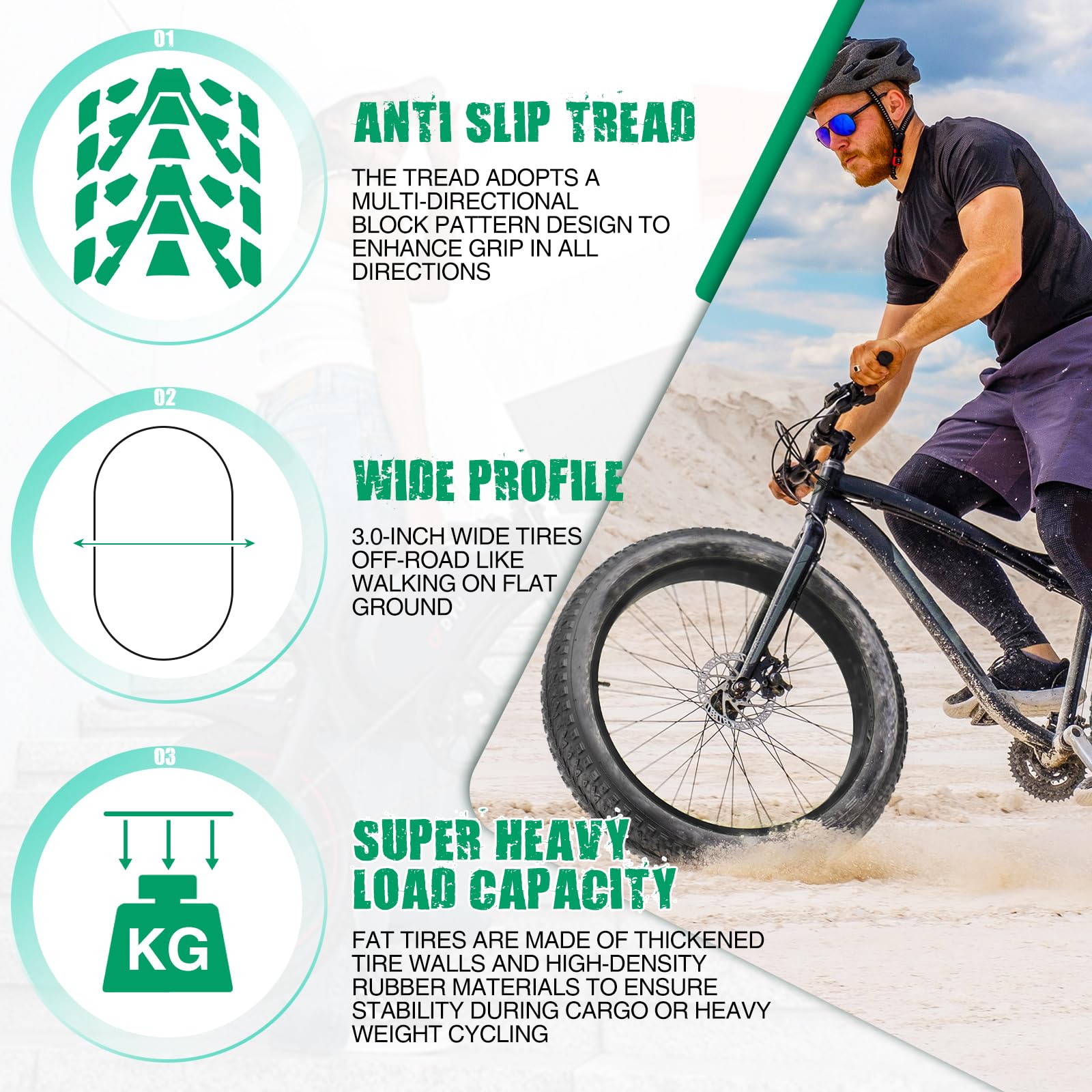 MEGHNA 2 Pezzi Pneumatici Bici Elettrica 20/26x 3.0 Pollice Pneumatici Bici Pieghevole Fat Pneumatici Heavy Duty Fat Bike Pneumatici
