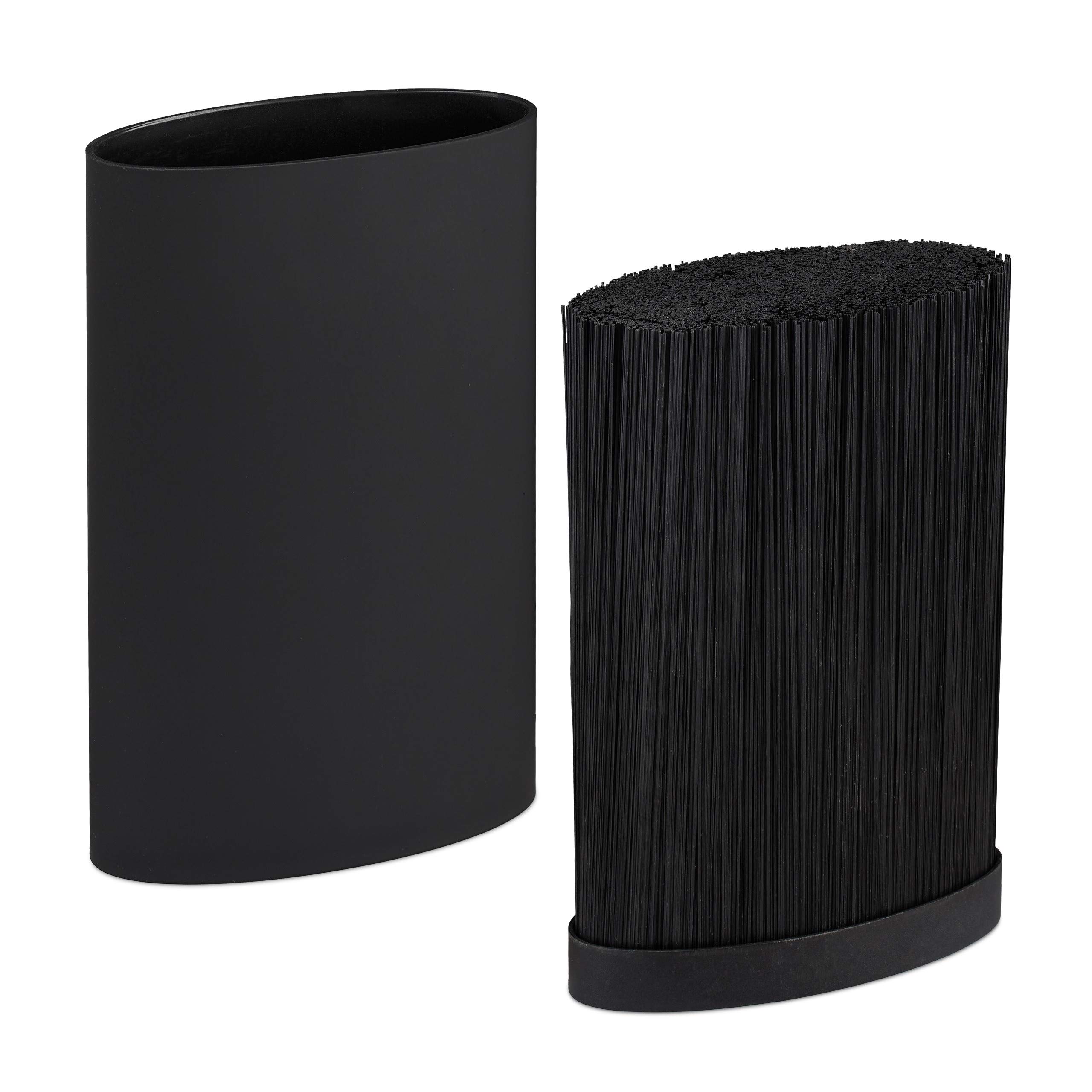 Relaxdays Portacoltelli Ovale, Ceppo Vuoto per i Coltelli, Blocco con le Setole, HxLxP: 22 x 16,5 x 6,5 cm ca., Nero