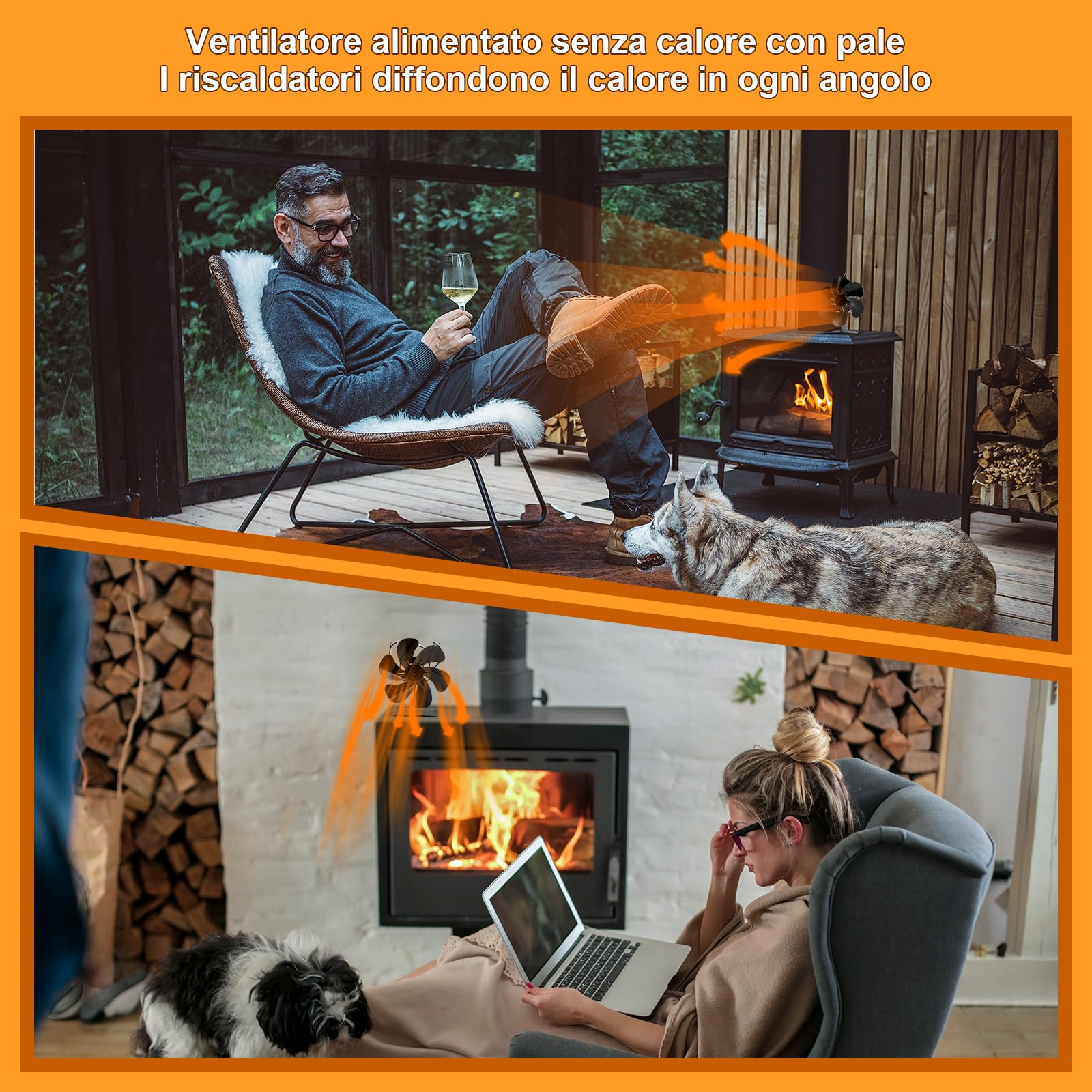 Ventole per stufe camino, Ventilatore Per Camino A Legna, ventilatore a 6 pale, ventilatore per caminetto a 6 pale, ventilatore per stufa a legna/stufa da cucina/caminetto/stufa a gas