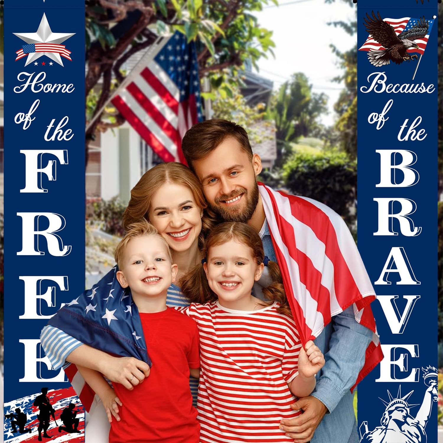 American Flag Patriotic Porch Sign Banners -“HOME of the FREE” and “Because of the BRAVE”- Hanging Banner for Memorial Day,4th of July Decor,Independence Day Veterans Day Hanging Banner Party Decorations - Image 4