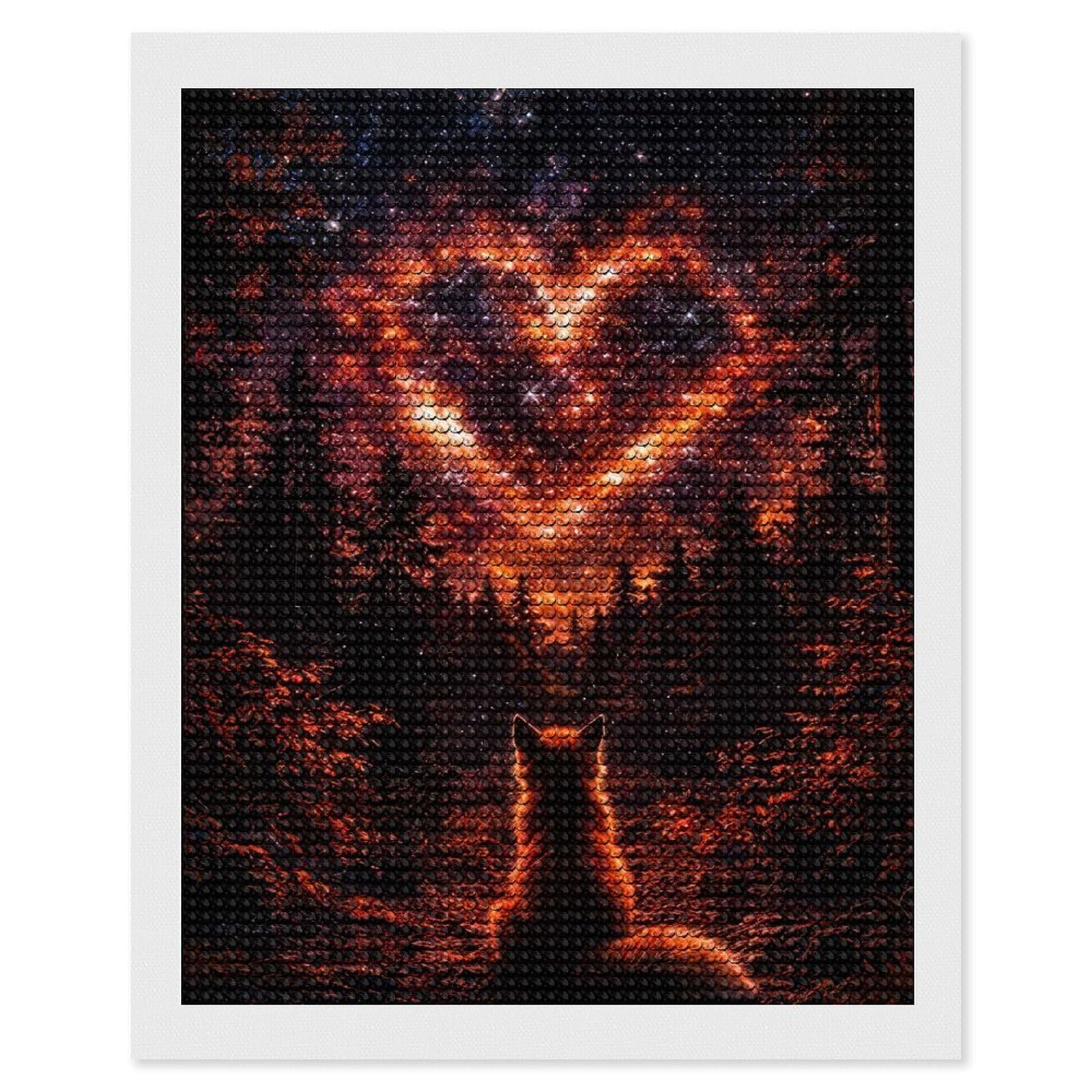 Junmoney Fox Gazing at Starry Heart in Forest Full Drill Diamond Painting Kit 16"x20", Mindful Craft Activity, Bedroom Decor, for Adults, Gift Idea