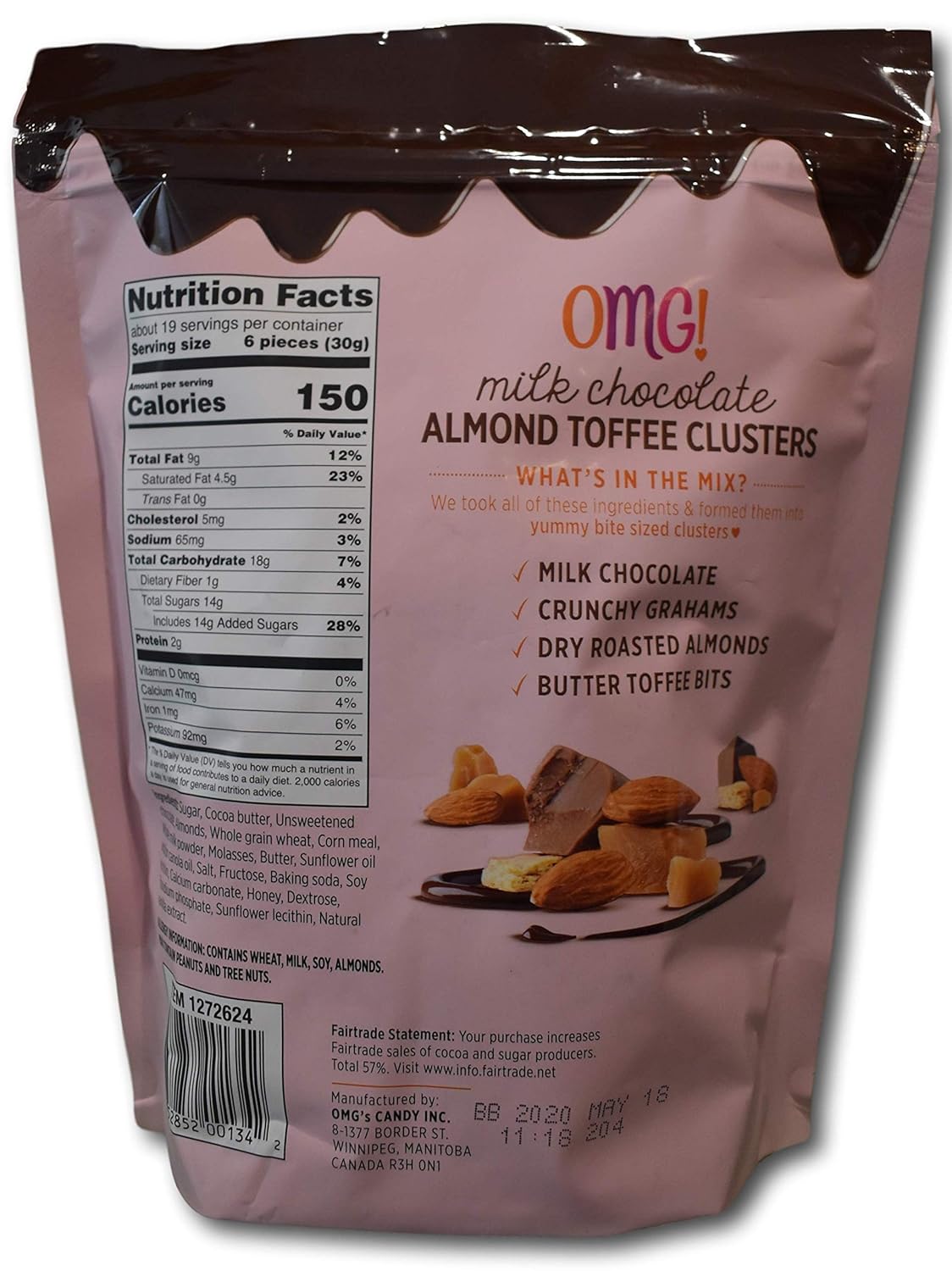 OMG! Milk Chocolate Almond Toffee Clusters- With 33% Cocoa and Fair Trade