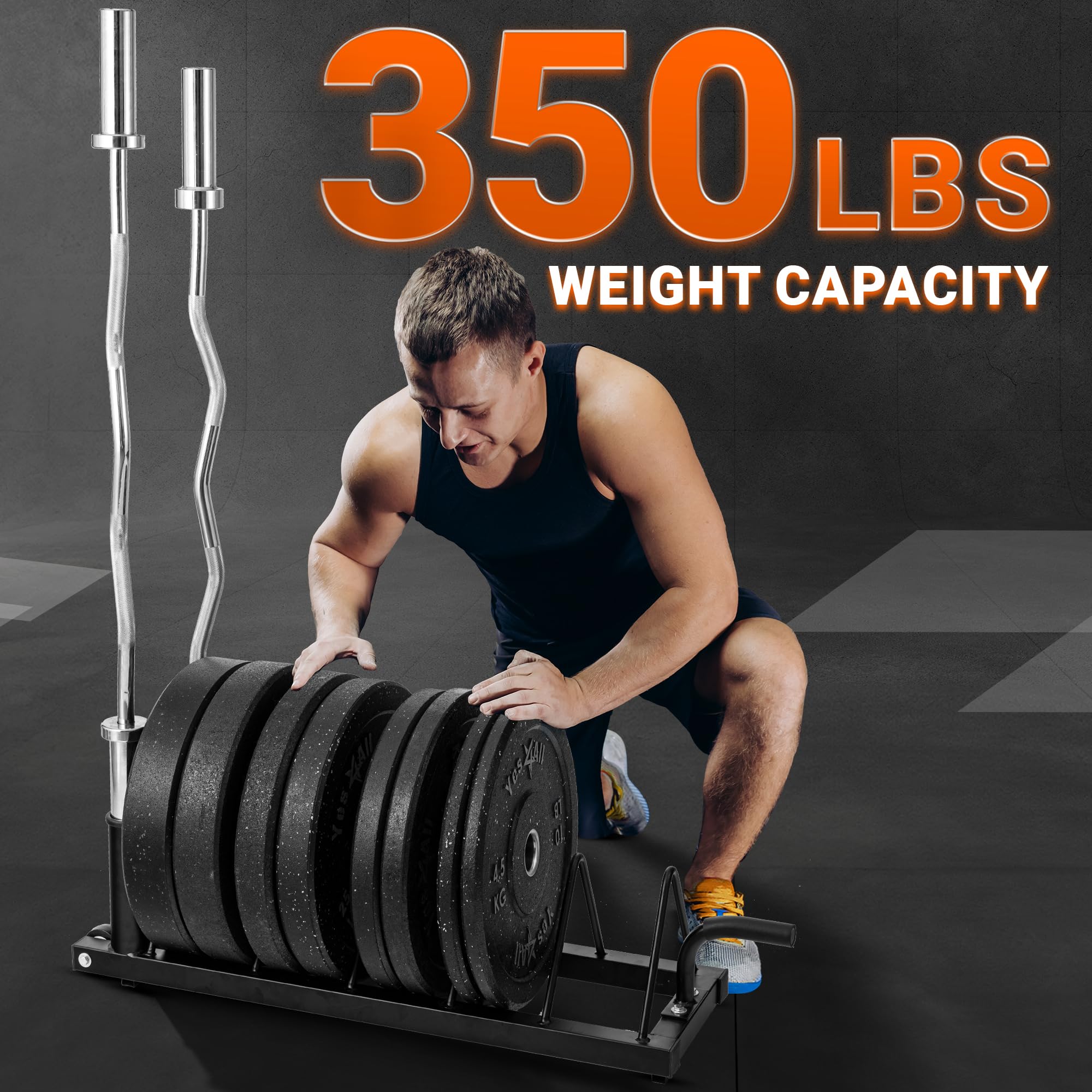 Yes4All 6 clavijas y 4 estantes de almacenamiento para pesas de hasta 539.8 kg – Soporte para árbol y barra de pesas montado en la pared