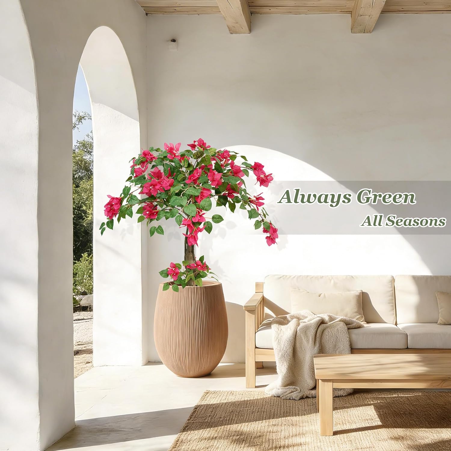 3FT Artificial Bougainvillea Tree with Realistic Pink Silk Flowers, Tall Faux Flowering Plant in Pot for Indoor Outdoor Home, Living Room, Porch, Patio Decor