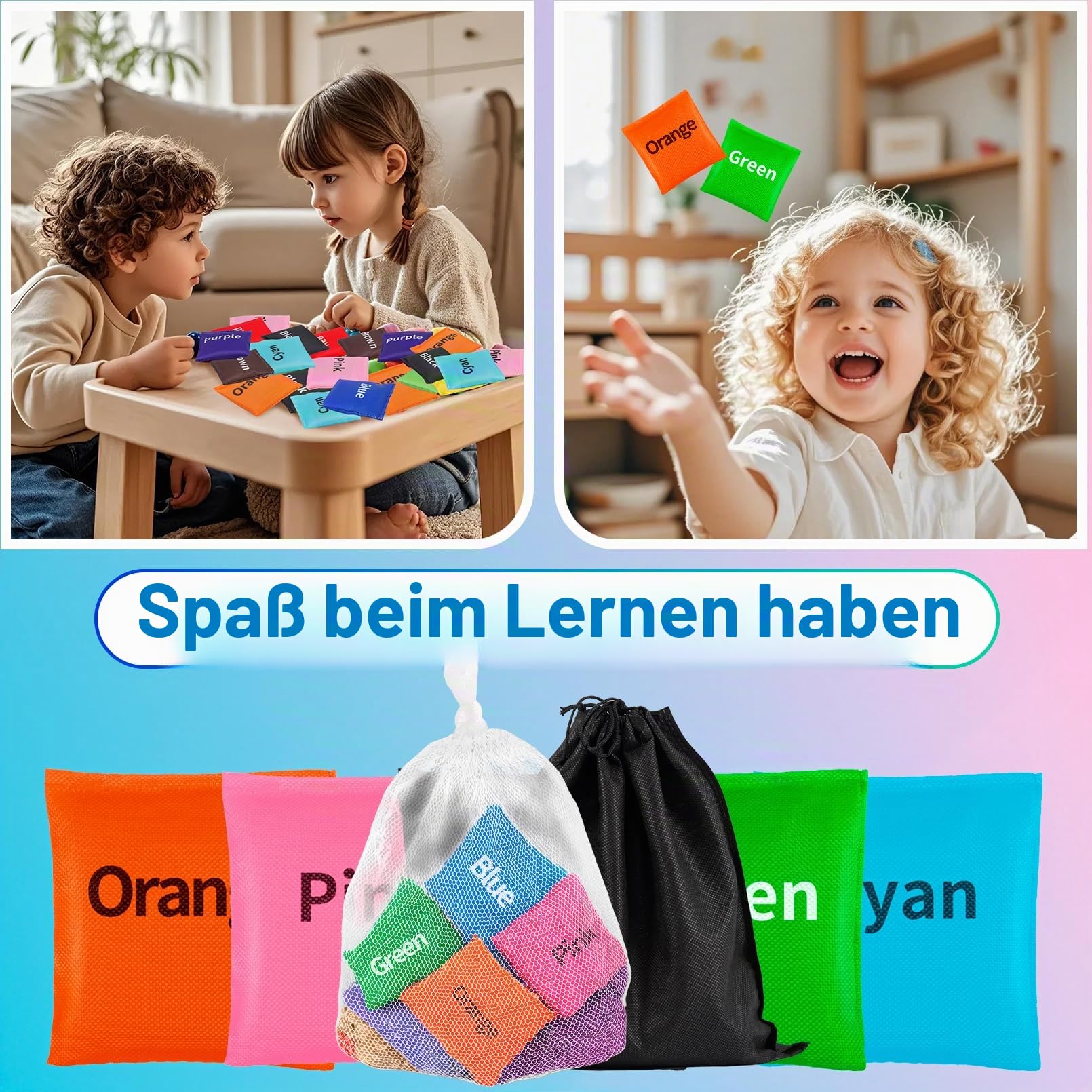 20 Stück Cornhole Säckchen, 6 x 6 cm Cornhole Bean Bags, Nylon Sitzsäcke Werfen, Quadratische Wurfsäckchen, Bean Bag Wurfspiel für Kinder Outdoor Indoor (10 Farben)
