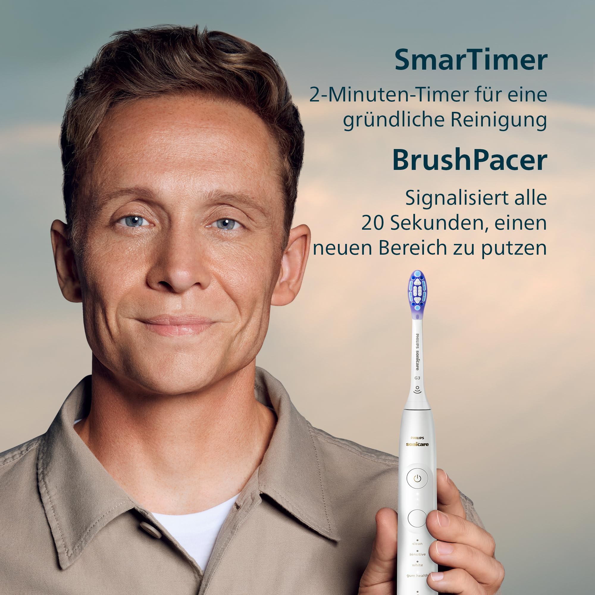 Philips Sonicare 7100 elektrische Zahnbürste, Schallzahnbürste mit App, 4 Putzmodi und 3 Intensitätsstufen, Andruckkontrolle, EasyStart, SmarTimer, Weiß, Modell HX7420/02 [Neue Technologie]