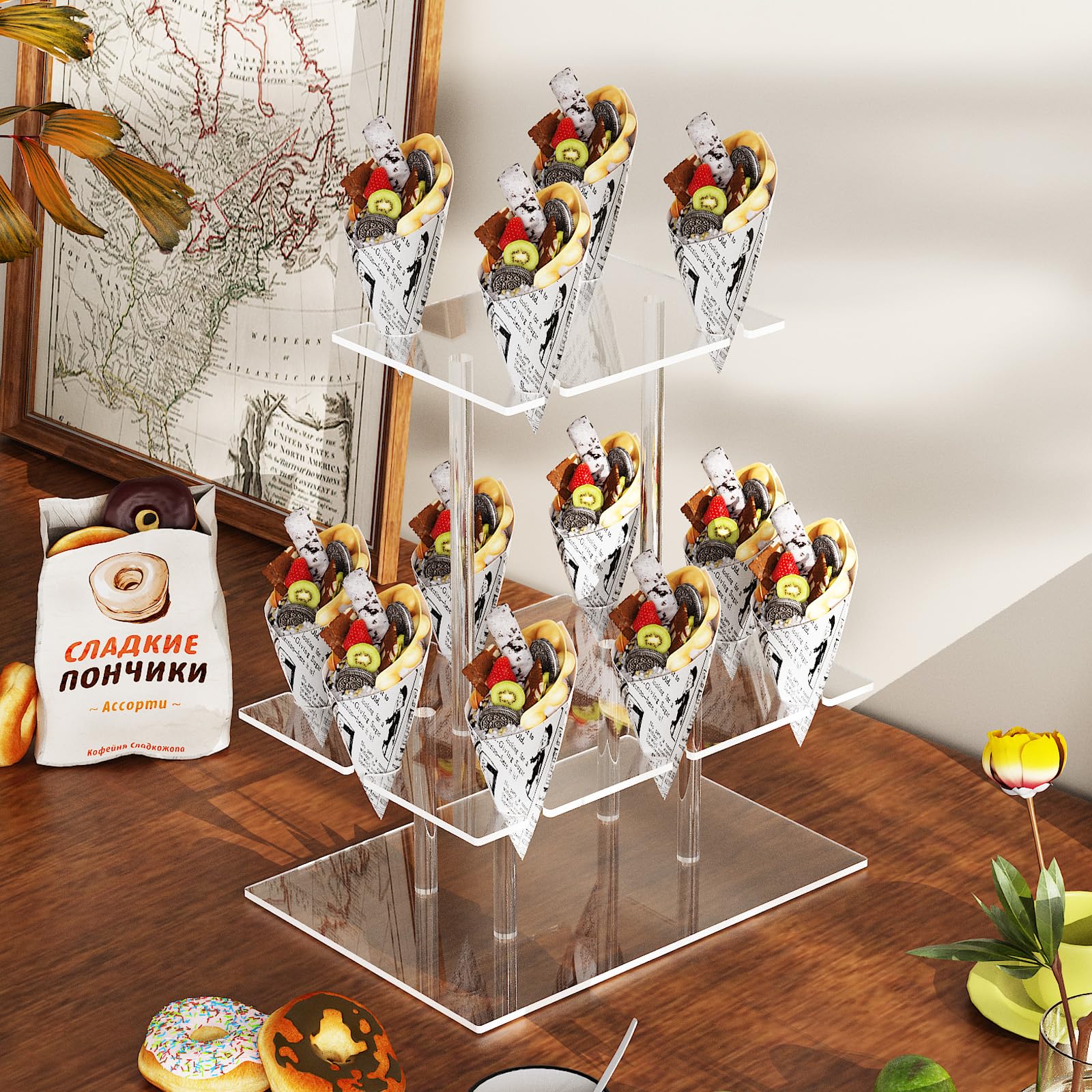 Torre de champán, soporte rectangular de acrílico con 12 ranuras, soporte flotante de 2 niveles para flauta de champán para fiesta, boda, escuela, celebración, 2 piezas