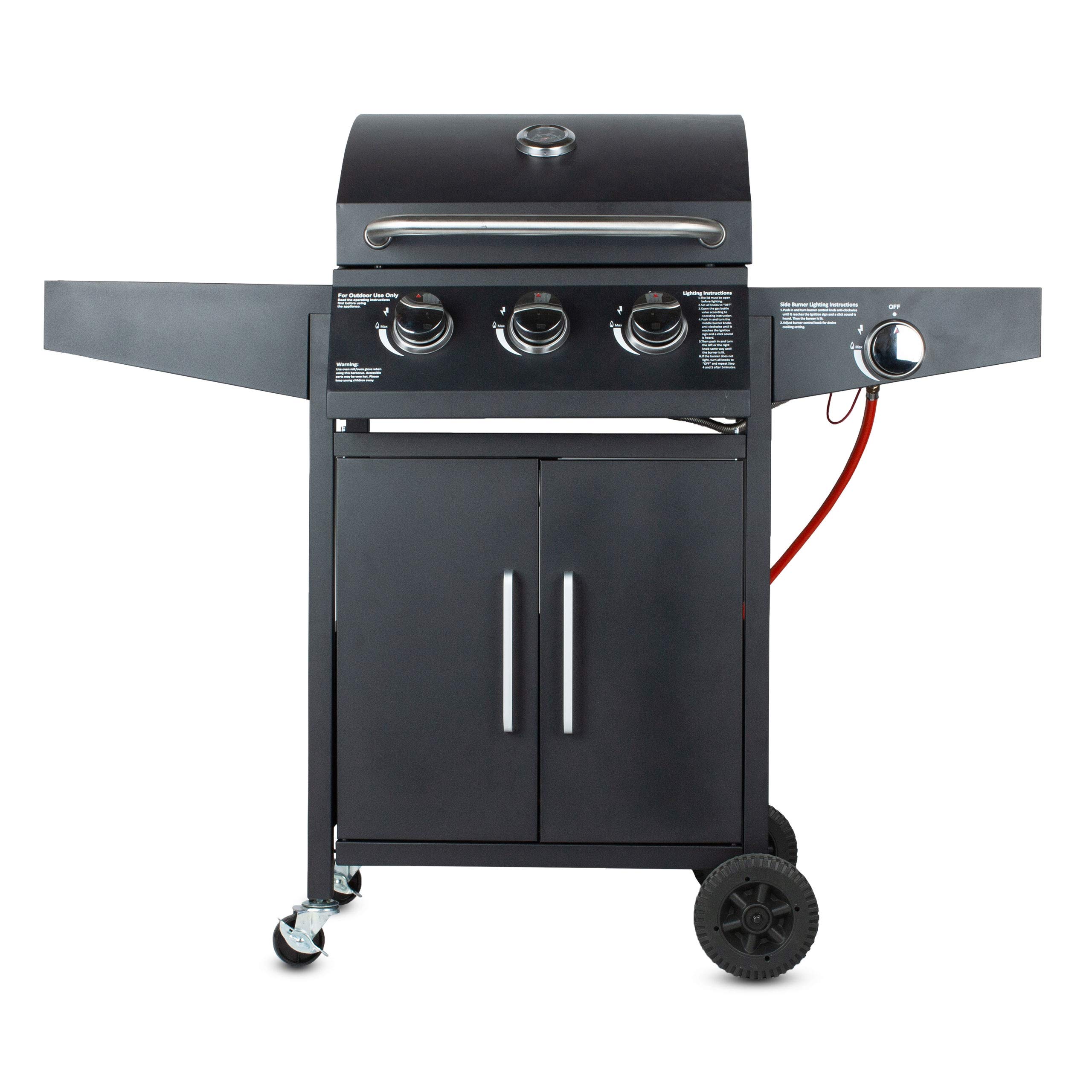 GrillMaster Grill Gazowy PartyTogether 3+1 + Pokrowiec, Ogrodowy, Na Gaz, z Termometrem, z Kółkami, z Dodatkowym Palnikiem