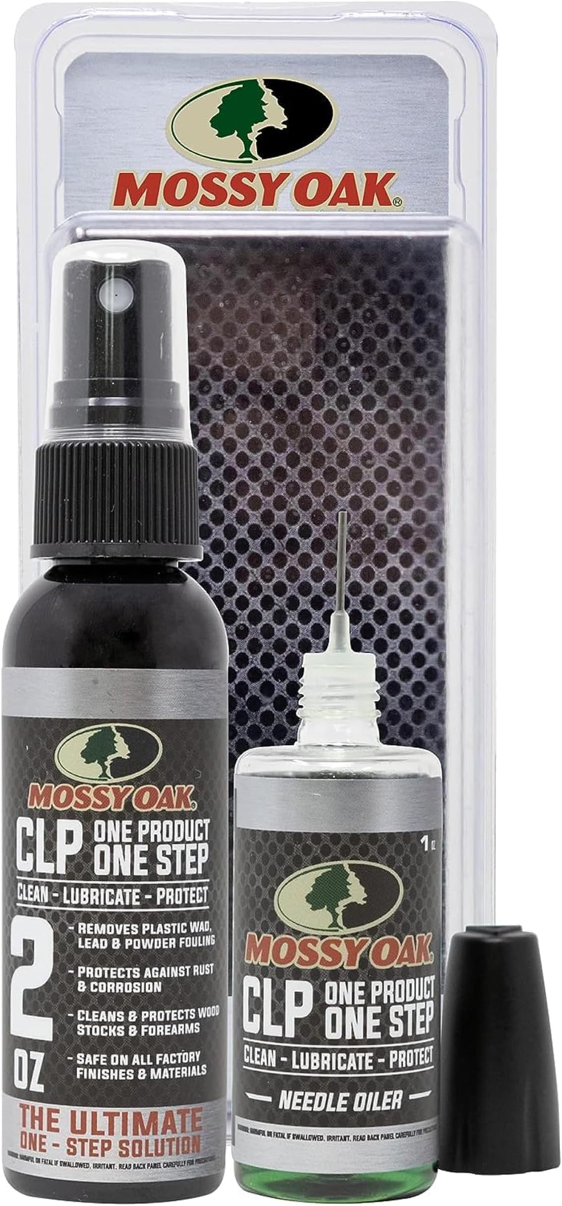 Mossy Oak Gun Oil Combo Kit | Cleaner, Lubricant, & Protectant [CLP] | One-Step Gun Cleaner and Gun Oil Lubricant | 2oz. Fine Mist Pump Sprayer & 1 oz. Needle Oiler of CLP Gun Cleaner and Lubricant