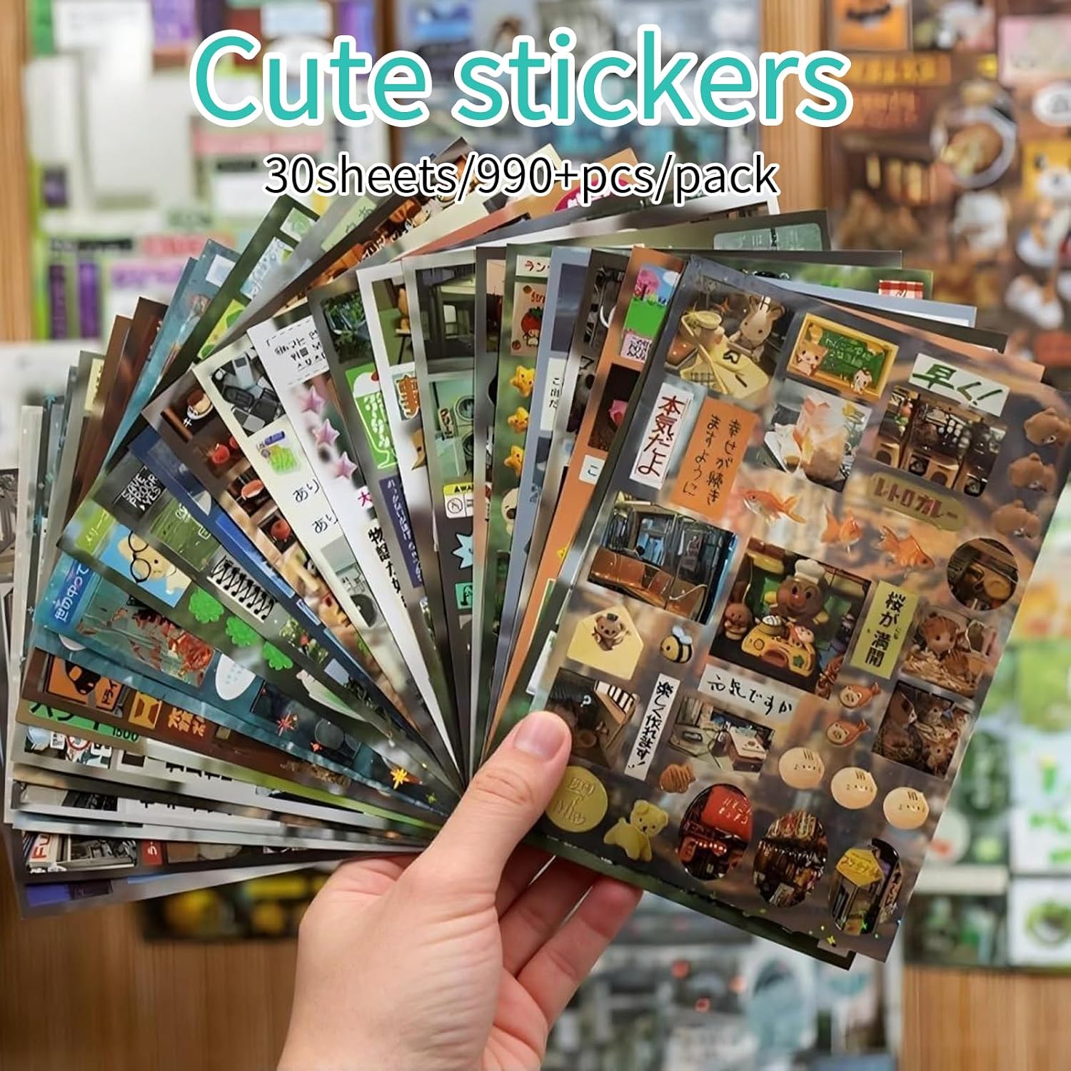Japanese Sticker Book - 990 Pcs Retro Kawaii Aesthetic Stickers for Adults & Teens, Ideal for Journal, Scrapbook, Phone Case & DIY Crafts, Great for Valentine's Day, Birthdays & Party Gifts