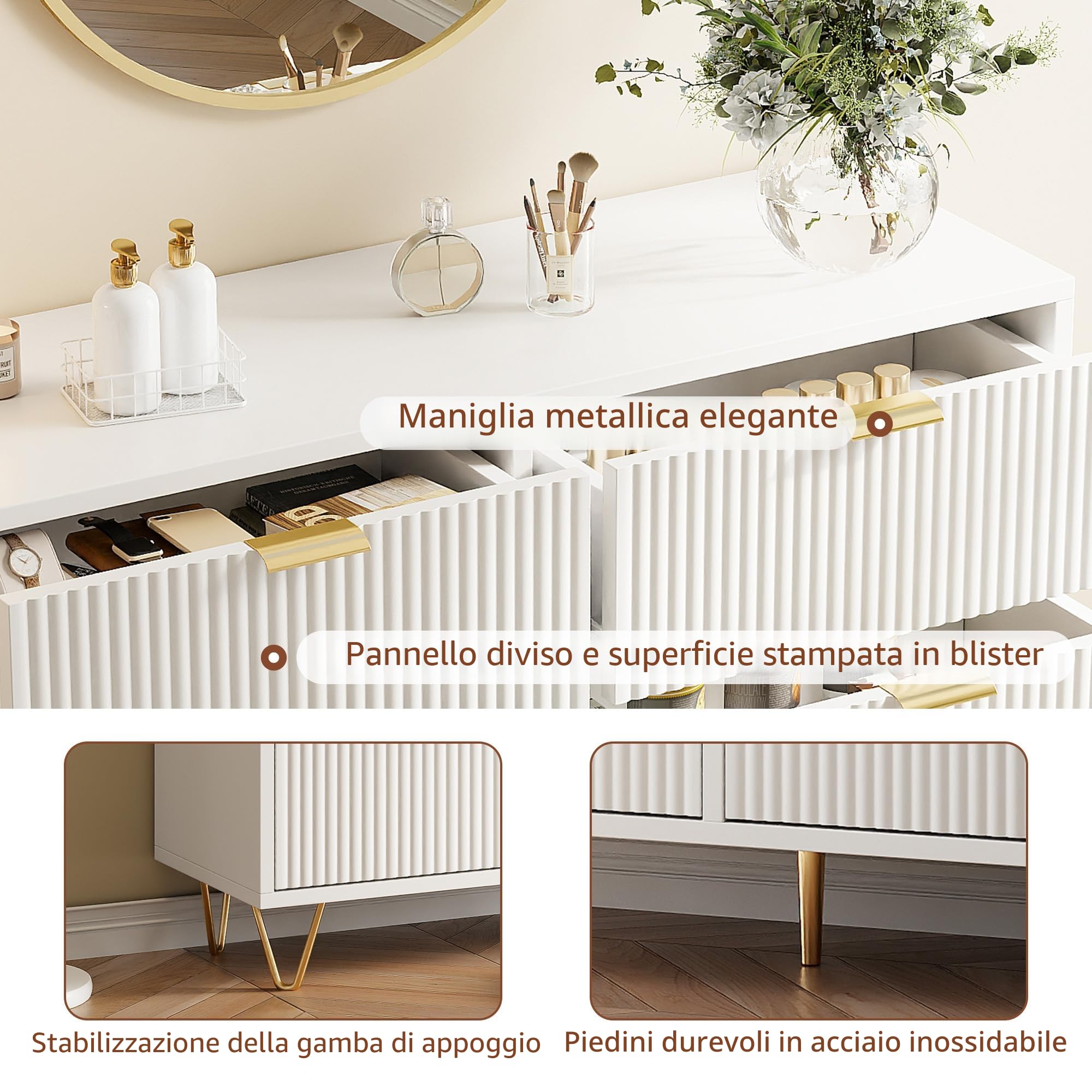 Cassettiera con 6 cassetti, cassettiera per camera da letto bianca, armadio a 6 cassetti, moderno, credenza mobile per soggiorno, camera da letto, sala da pranzo, 100 x 34 x 73 cm (bianca-A)