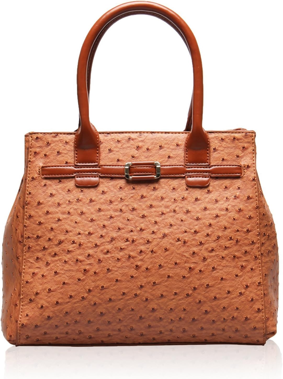 Ostrich Top Handle Handbag (Brown)