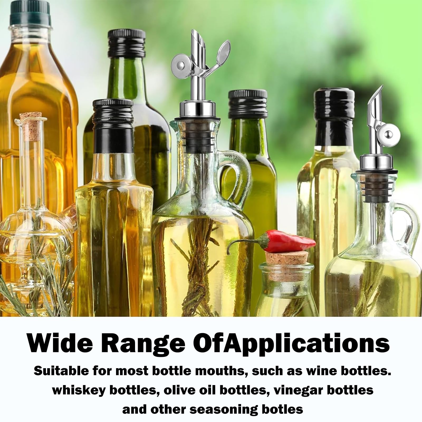 DabbOo 3 Vertedor de Acero Inoxidable Vertedores Dosificador Aceite de Oliva Vertedores de Botellas Alcohólicas Tappo Dosatore Olio para Botellas, Vino, Aceite de Oliva, Etc (Plateados)