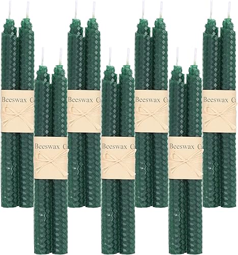 Yoption 7 pares de velas cónicas hechas a mano de cera de abeja, 9 pulgadas, color verde, natural, para ideas de regalo para el hogar, velas de
