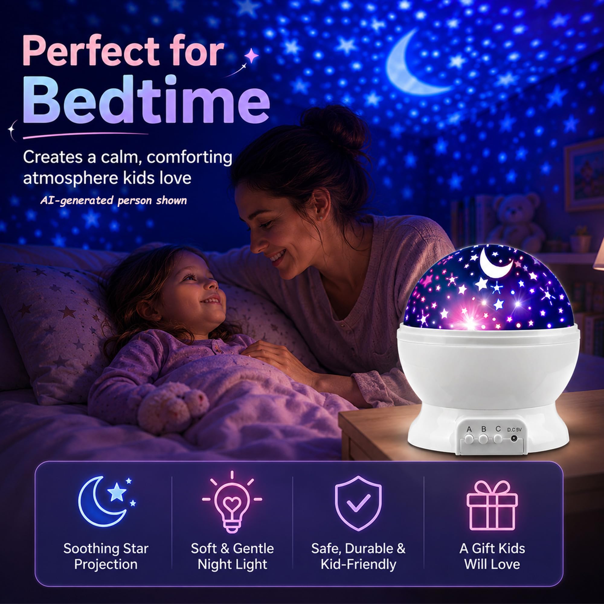 MOKOQI Proyector de luces nocturnas para niños, regalos para niños de 1 a 4 a 6 a 14 años, luces de habitación para niños, estrellas que brillan en la oscuridad y la luna pueden hacer que el niño