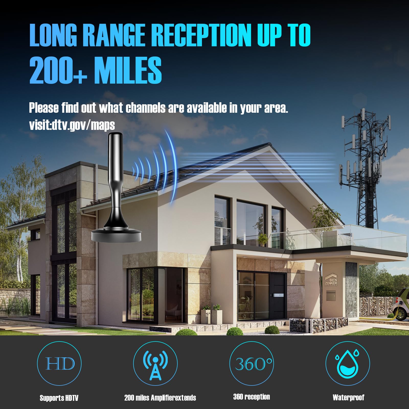 TV Antenna for Smart TV Indoor, TV Antenna for Local Channels,Digital Antenna for Smart tv Indoor,Easy Installation,Long Range HD TV Antenna,Support All TV-15 FT Coax HDTV Cable-Black — view 5