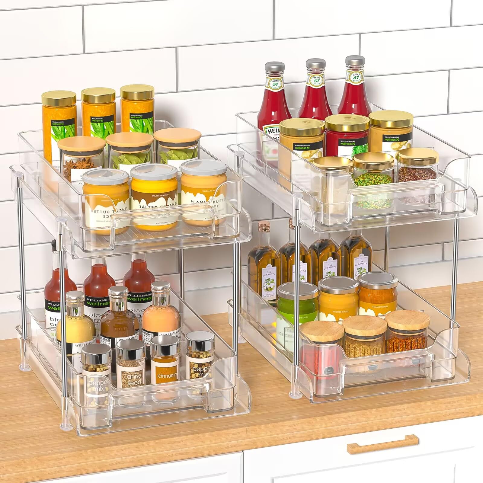 2 Paquete Organizador Cocina Debajo del Fregadero, 2 Niveles Extraíble Estante Almacenamiento, Maquillaje, Baño, Productos de Limpieza, Cajones