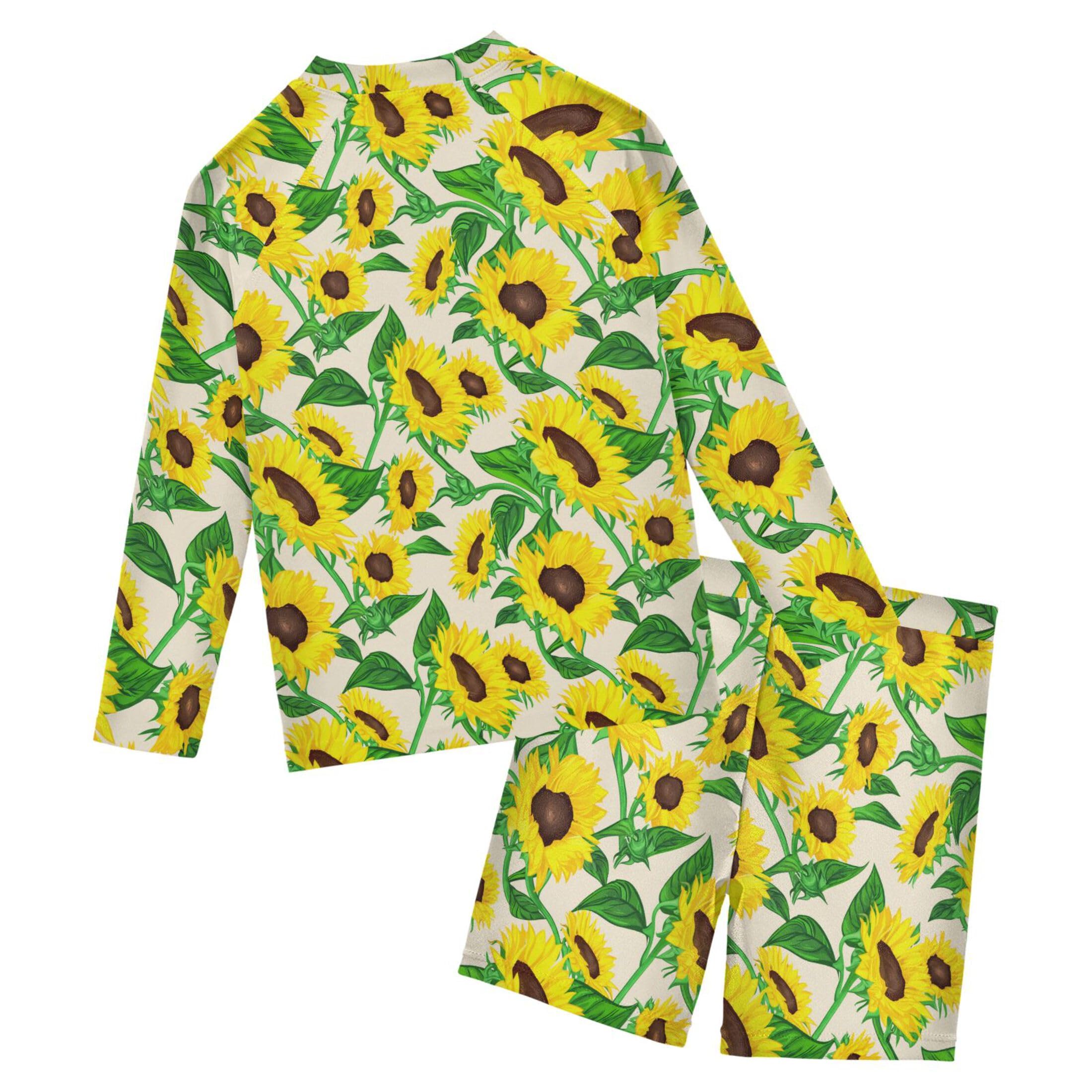 Sunflower Flower Baby Boys' Toddler Long Sleeved Rashguard Swim Bathing Suit Set B0404511