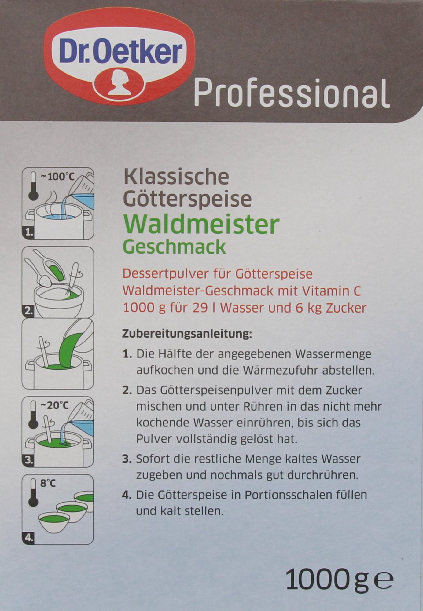 Dr. Oetker Professional Götterspeise mit Waldmeister-Geschmack, Götterspeisenpulver in 1 kg Packung