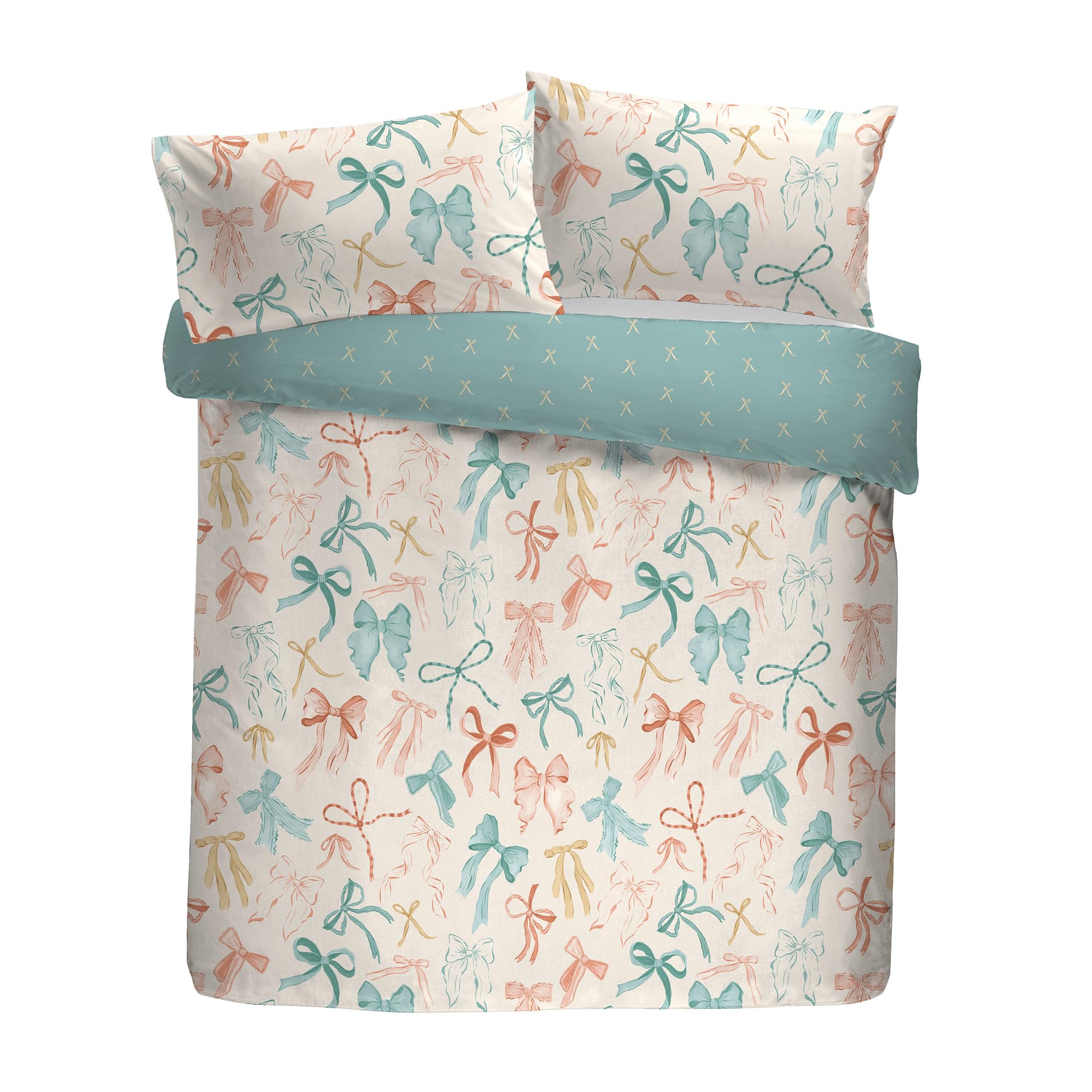 Fusion Evelyn Duvet Cover Set, 52% Recycled Polyester 48% Cotton, Super-King 260x220cm, Multi-Coloured, Hand-Painted Watercolour Bows Pattern, Reversible, 56 Pick