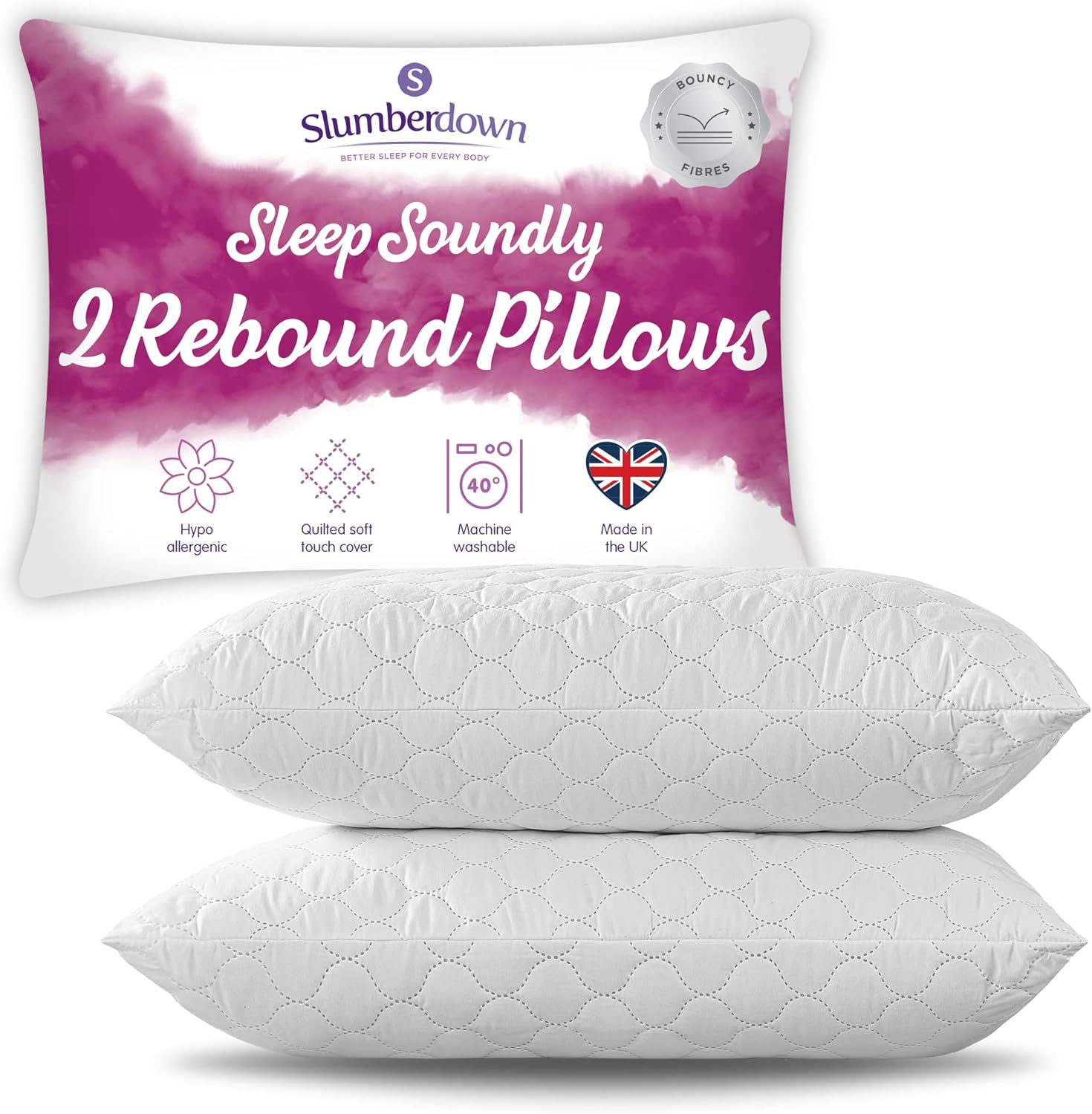 Slumberdown Hotel Quality Pillows 2 Pack Bouncy Firm Support Side