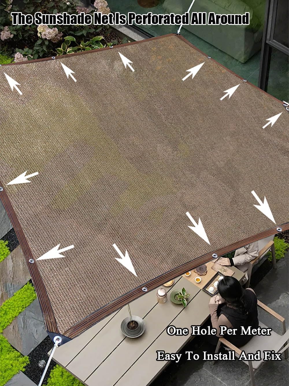 UV-Proof Breathable Shade Net with Grommets - Rectangular Garden Shade Cloth for Greenhouse, Pergola & Balcony, 8.0 x 10.0 M, Wind Protection, White