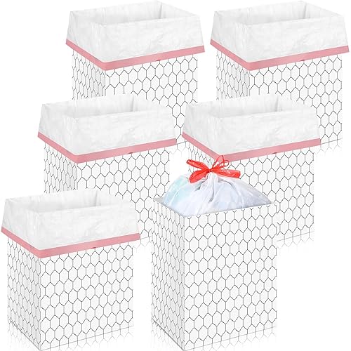 Sliner 6 botes de basura desechables de 13 galones para fiestas, bolsas de basura y cinta de doble cara, contenedores de basura portátiles para