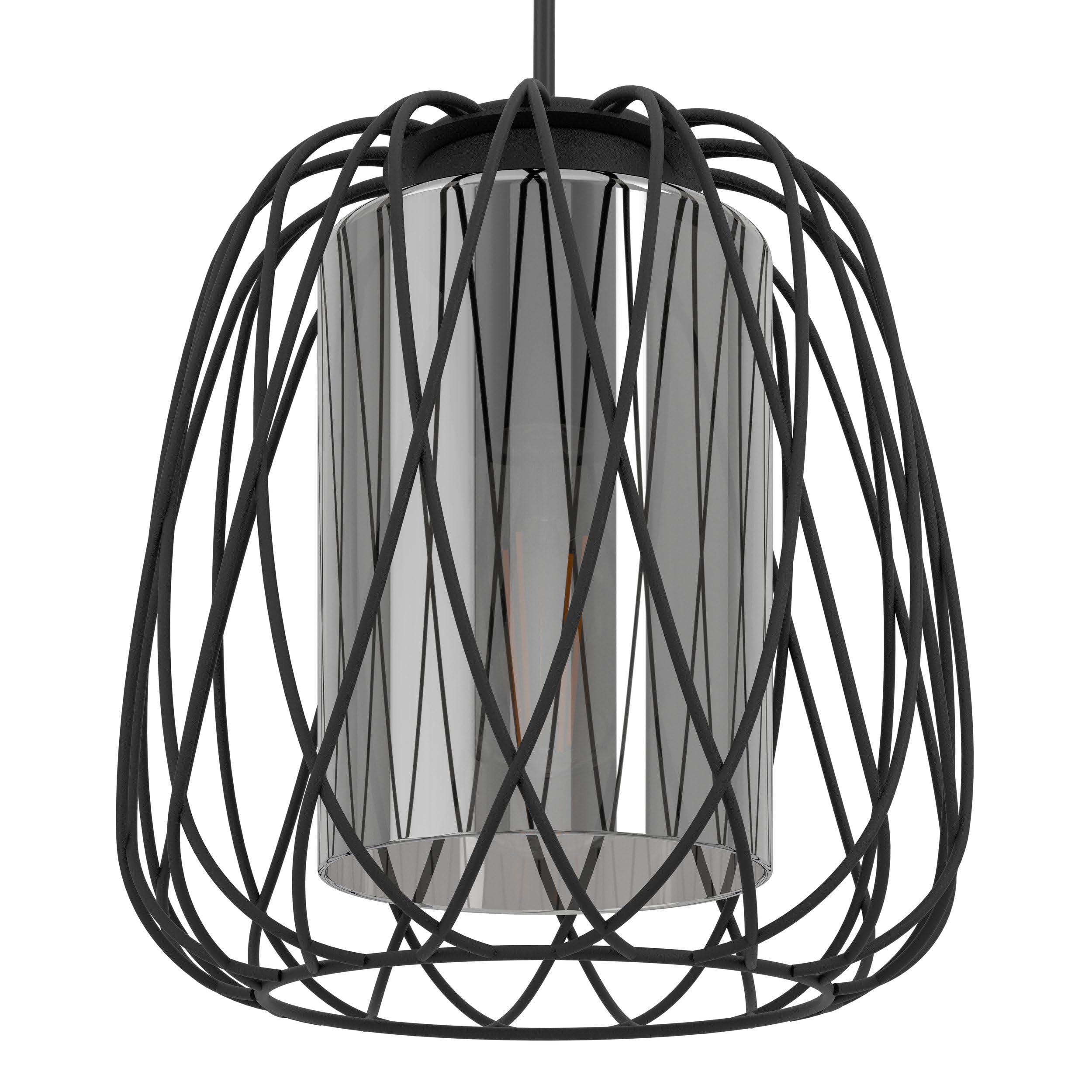 Eglo lámpara de suspensión Floresta, iluminación colgante de 1 luz, luz | de metal en negro y vidrio ahumado en negro-transparente, lámpara de salón, casquillo E27