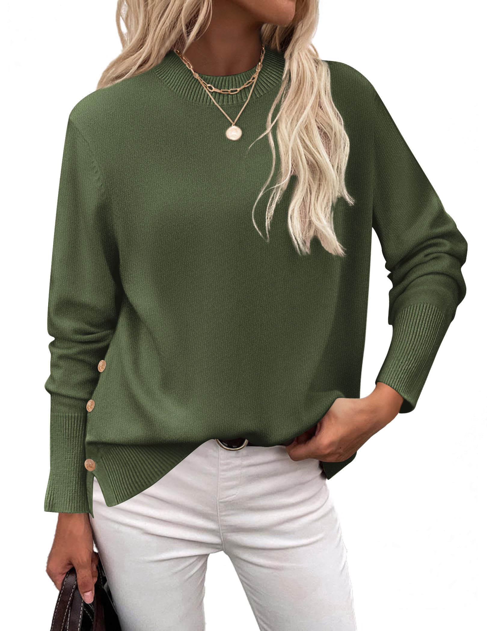 Zeagoo Fall Sweaters for Women 2025 Turtleneck Loose Side Button Knit Fall Outfi...