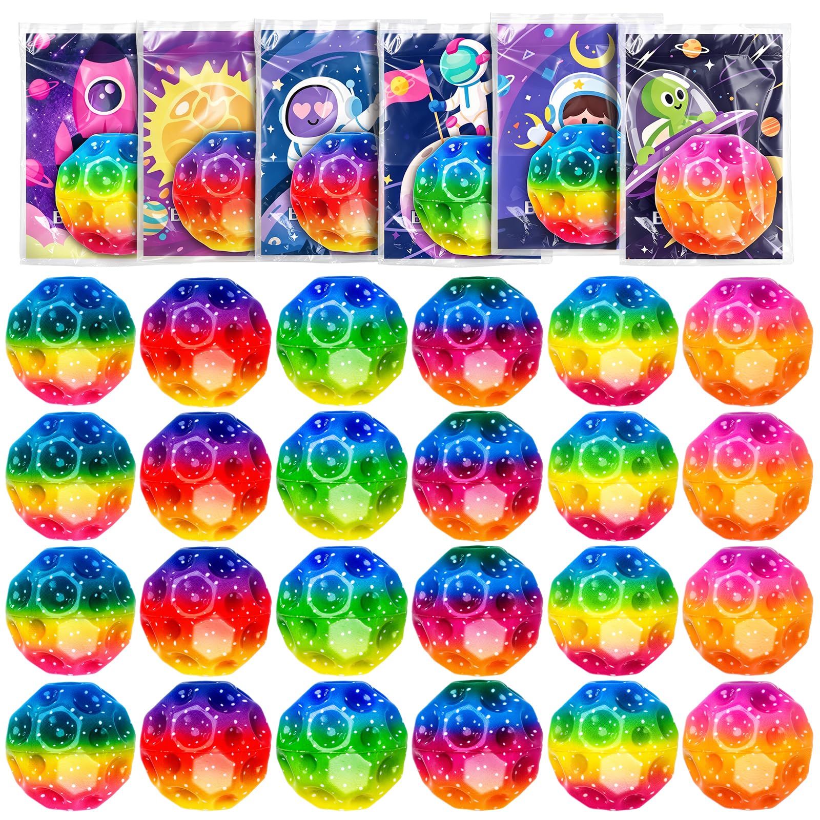 Photo 1 of Tymokcall 24 Pcs Bouncy Balls Bulk with Cards Multicolored Stress Space Balls Party Favors School Classroom Gifts Exchange Goodie Bags Outdoor Sport Toys for Boys Girls Kids Teens