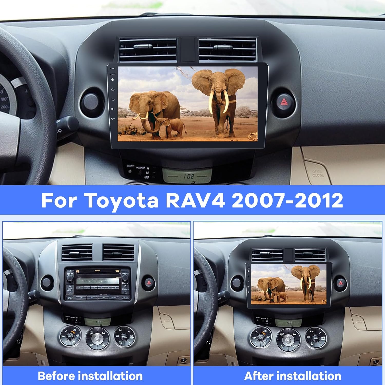 [2G+64G] Car Radio for Toyota RAV4 2007 2008 2009 2010 2011 2012, Android 13 Touch Screen RAV4 Stereo, Carplay/Android Auto/EQ Audio/1080P/SWC/Bluetooth