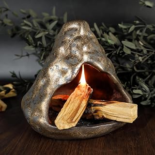 MOUGIGI Black Gold Palo Santo Incense Burner-Unique Zongzi-Shaped Clay Smudge Bowl for Sage,Copal, and Stick Incense-Mini Chiminea for Zen Meditation,Yoga,Altar,Aromatherapy & Energy Cleansing Decor
