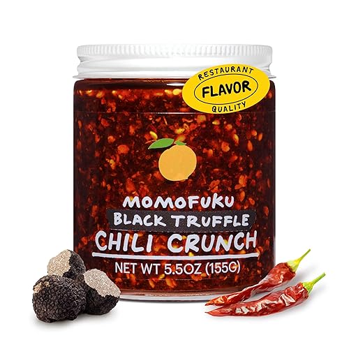 Momofuku Black Truffle Chili Crunch by David Chang, (5.5 Ounces), Chili Oil with Crunchy Garlic and Shallots, Spicy Chili Crisp with Real Truffle for Cooking as Sauce or Topping (Packaging May Vary) - Black Truffle Chili Crunch - 5.5 Ounce (Pack of 1)