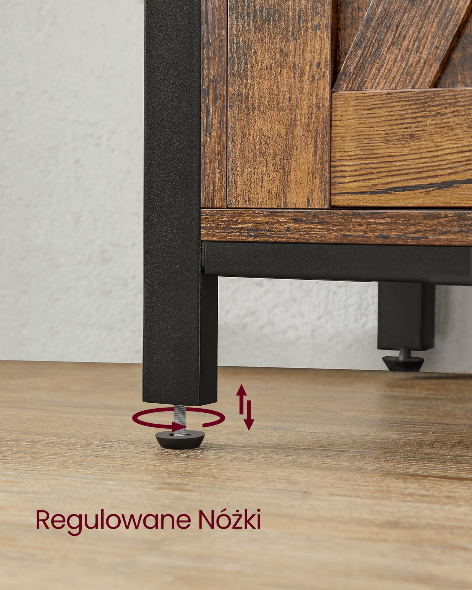 VASAGLE Kredens, szafka kuchenna, szafka do przechowywania, z 2 przesuwnymi drzwiami do stodoły, 33 x 100 x 80 cm, regulowane półki, do salonu, rustykalny brąz i czarny atrament LSC092B01