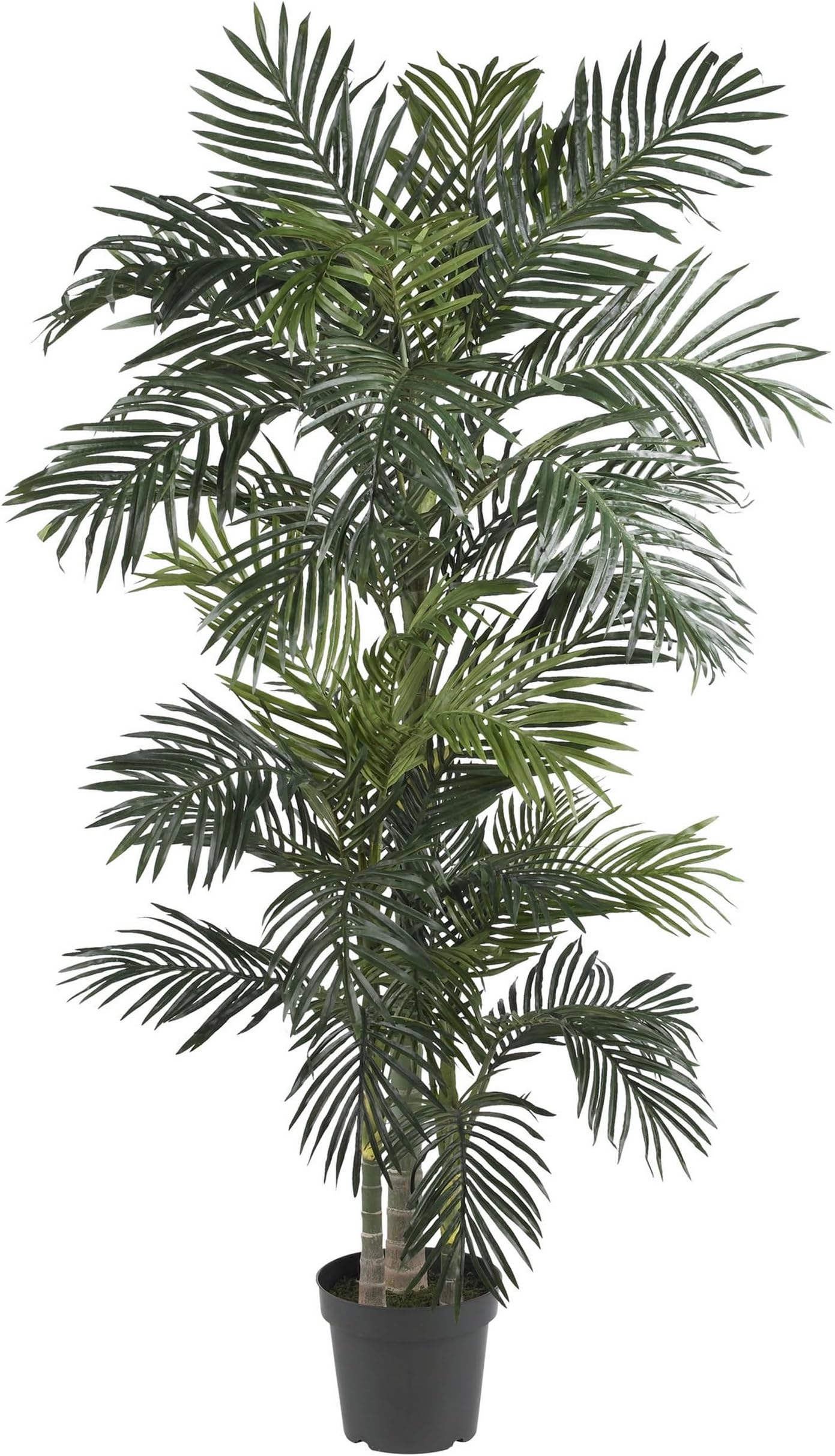Nearly Natural 6.5ft Artificial Golden Cane Palm Tree, Lifelike Silk Indoor Palm With Three Textured Trunks Flexible Fronds Nursery Planter, Low Maintenance